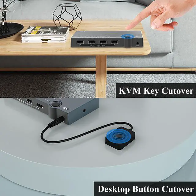 Alt view image 4 of 7 - HDMI KVM Switch 2 Port, USB2.0, Ultra HD 4K @60Hz, 2 PC Share 1 Set of Keyboard, Mouse and Monitor,Support Wireless Keyboard and Mouse