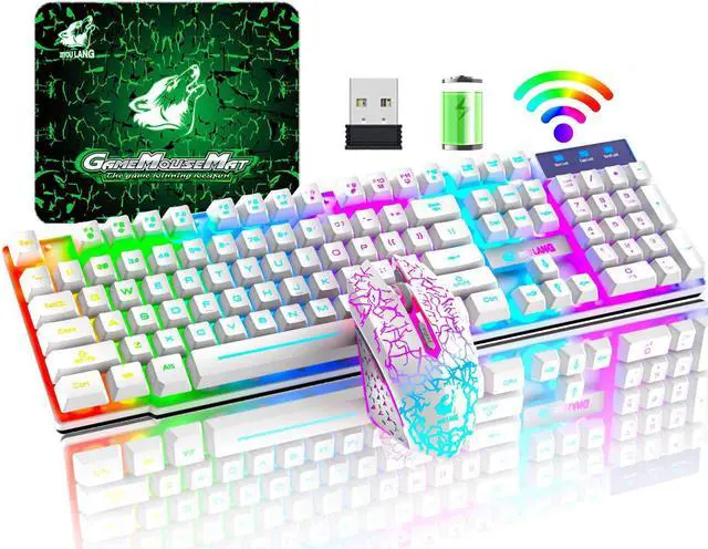 Main image of Wireless gaming keyboard and mouse combination, with rainbow LED backlight, rechargeable waterproof mechanical dustproof 7-color backlight, suitable for laptops, PC gamers