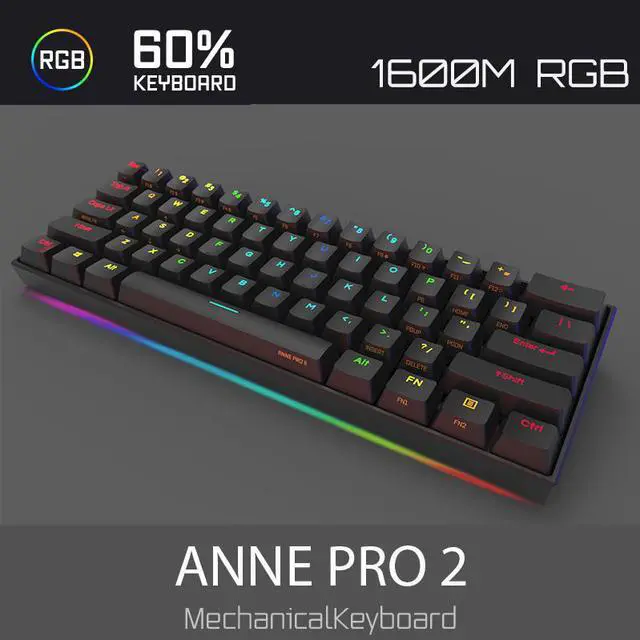 Alt view image 5 of 7 - ANNE PRO 2, 60% Wired/Wireless Mechanical Keyboard  - Full Keys Programmable - True RGB Backlit - Tap Arrow Keys - Double Shot PBT Keycaps - NKRO - 1900mAh Battery Brown Switch