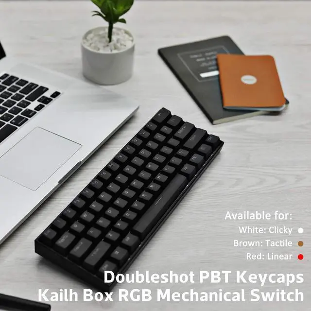 Alt view image 4 of 7 - ANNE PRO 2, 60% Wired/Wireless Mechanical Keyboard  - Full Keys Programmable - True RGB Backlit - Tap Arrow Keys - Double Shot PBT Keycaps - NKRO - 1900mAh Battery Brown Switch