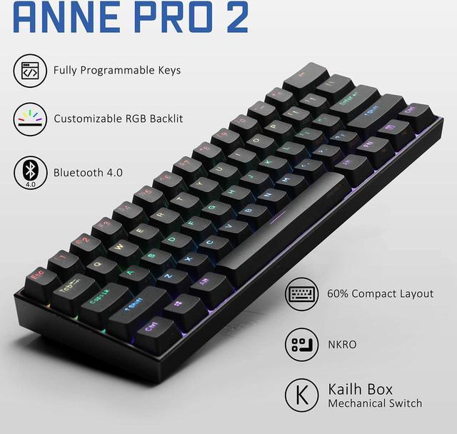 .com: EPOMAKER Anne Pro2 60% Bluetooth Mechanical Keyboard with RGB  Backlit PBT Keycaps NKRO Programmable (Kailh Blue Switch, White) :  Electronics