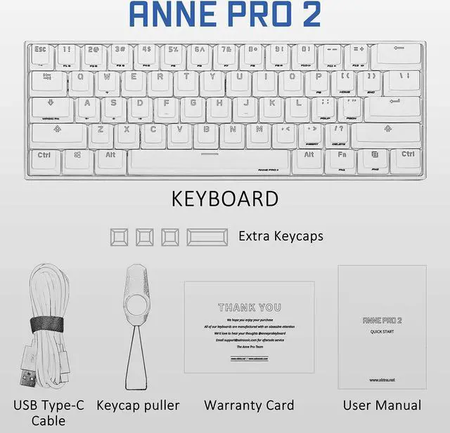 Alt view image 7 of 7 - CUUWE ANNE PRO 2, 60% Wired/Wireless Mechanical Keyboard  - Full Keys Programmable - True RGB Backlit - Tap Arrow Keys - Double Shot PBT Keycaps - NKRO - 1900mAh Battery