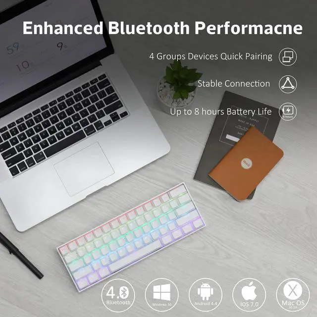 Alt view image 4 of 7 - CUUWE ANNE PRO 2, 60% Wired/Wireless Mechanical Keyboard  - Full Keys Programmable - True RGB Backlit - Tap Arrow Keys - Double Shot PBT Keycaps - NKRO - 1900mAh Battery