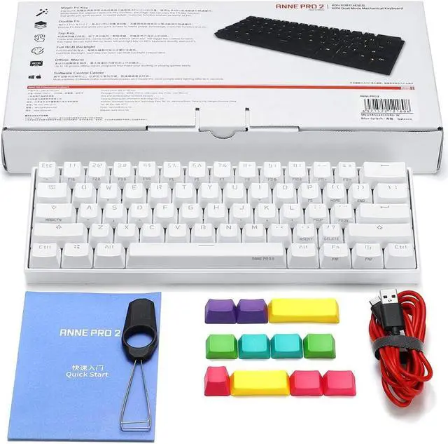 Alt view image 7 of 7 - CUUWE ANNE PRO 2, 60% Wired/Wireless Mechanical Keyboard  - Full Keys Programmable - True RGB Backlit - Tap Arrow Keys - Double Shot PBT Keycaps - NKRO - 1900mAh Battery