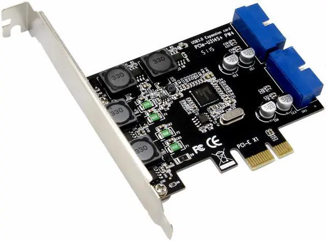 Alt view image 2 of 6 - PCI-E X1 to 2 Ports 19 Pin USB 3.0 Header PCI Express to Dual 20 Pin USB 3.0 Card