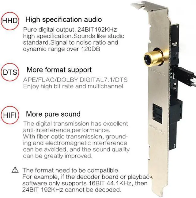 Alt view image 3 of 6 - 24Bit 192KHz Daughter Card SPDIF Optical Fiber Coaxial Digital Sound Card Baffle Black