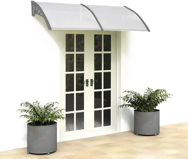 Alt view image 4 of 7 - 40"x 80" Awning Windows Doors Canop PE Garden DIY Garden Awnings Gray Bracket