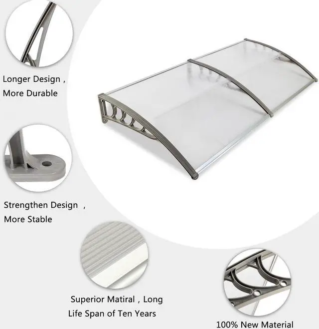 Alt view image 6 of 7 - 40"x 80" Awning Windows Doors Canop PE Garden DIY Garden Awnings Gray Bracket