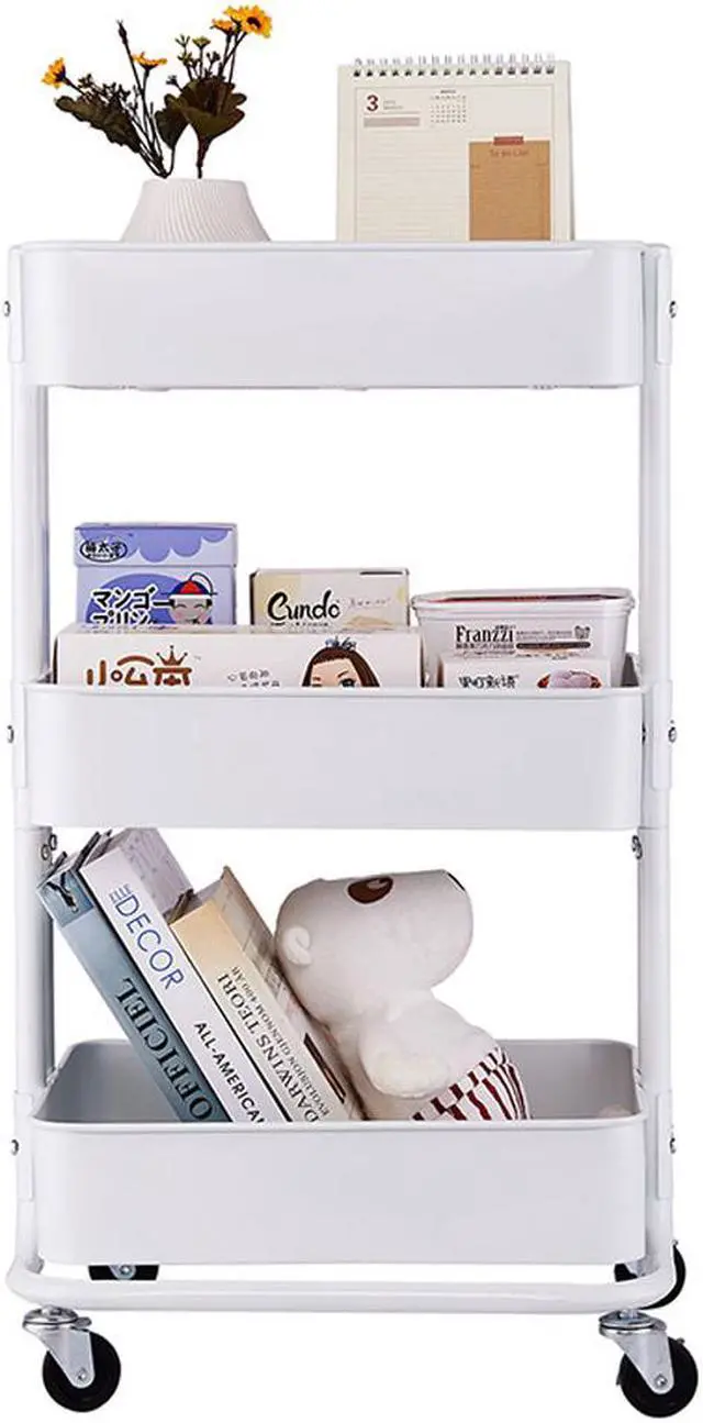 Alt view image 5 of 7 - 3 Tier Metal Rolling Utility Cart Mobile Storage Organizer Trolley Cart White