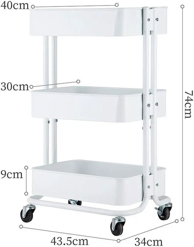 Alt view image 7 of 7 - 3 Tier Metal Rolling Utility Cart Mobile Storage Organizer Trolley Cart White