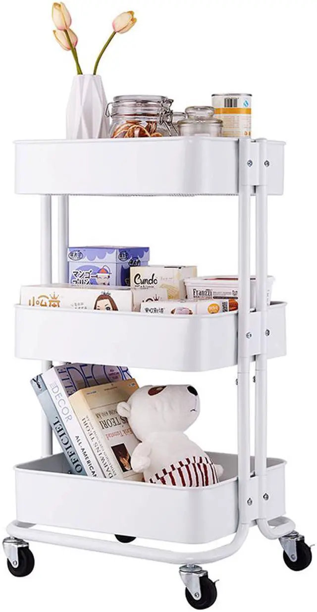 Alt view image 2 of 7 - 3 Tier Metal Rolling Utility Cart Mobile Storage Organizer Trolley Cart White