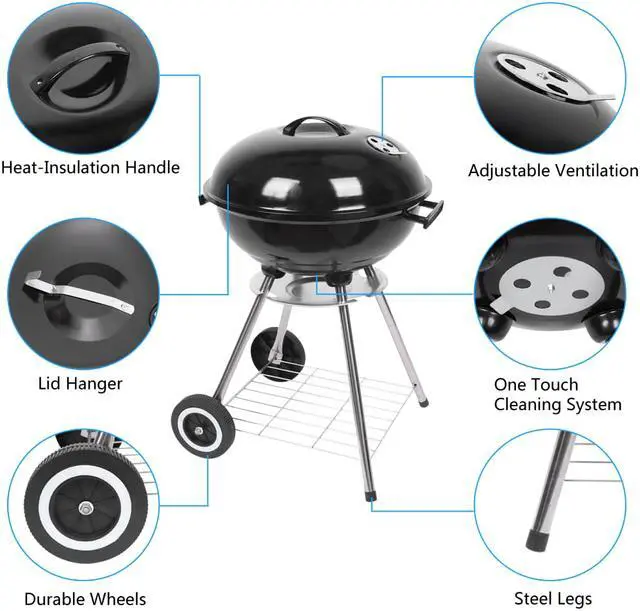 Alt view image 5 of 7 - Charcoal Grill 18" Barrel BBQ Smoker Barbecue Patio Backyard Outdoor Grill Oven