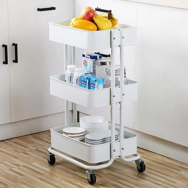 Alt view image 6 of 7 - 3 Tier Metal Rolling Utility Cart Mobile Storage Organizer Trolley Cart White