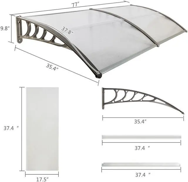 Alt view image 3 of 7 - 40"x 80" Awning Windows Doors Canop PE Garden DIY Garden Awnings Gray Bracket