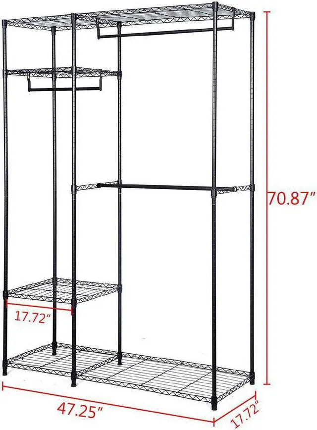 Alt view image 2 of 4 - Portable 4 Tier Closet Organizer Storage Clothes Hanger Garment Shelf Rack Black