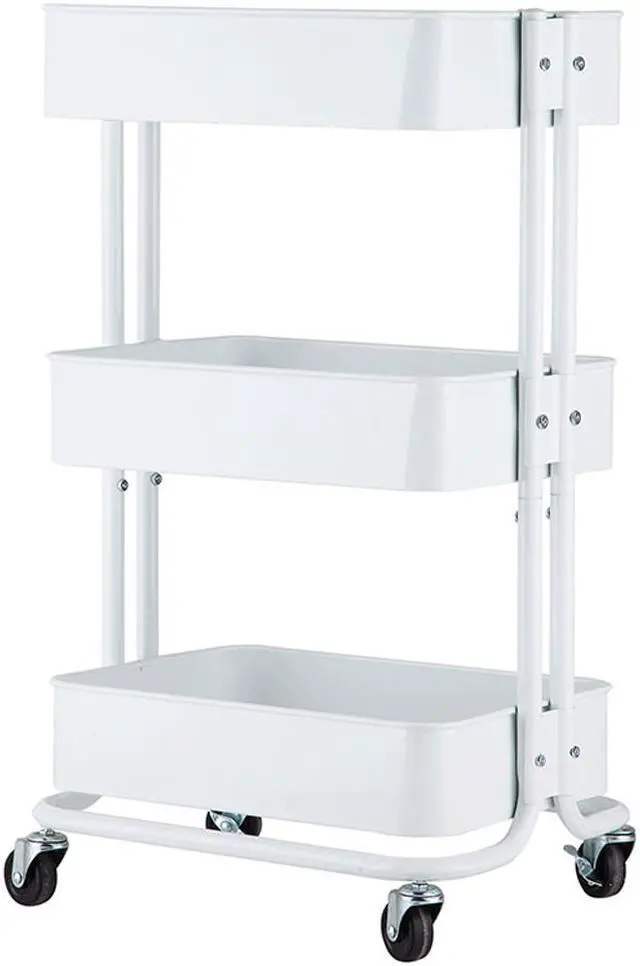 Main image of 3 Tier Metal Rolling Utility Cart Mobile Storage Organizer Trolley Cart White