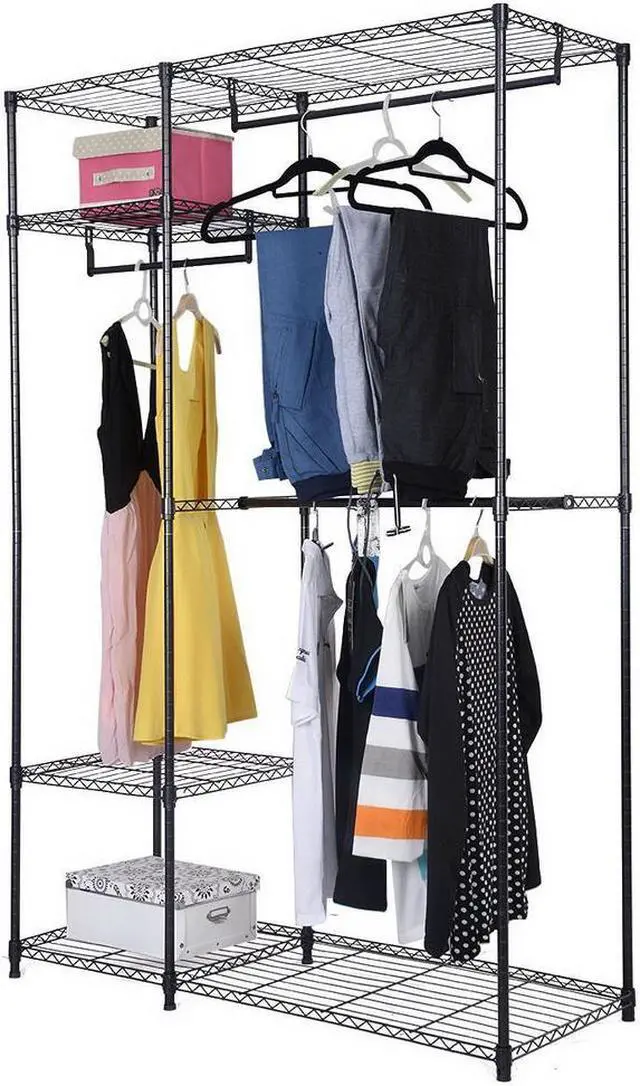 Alt view image 4 of 4 - Portable 4 Tier Closet Organizer Storage Clothes Hanger Garment Shelf Rack Black