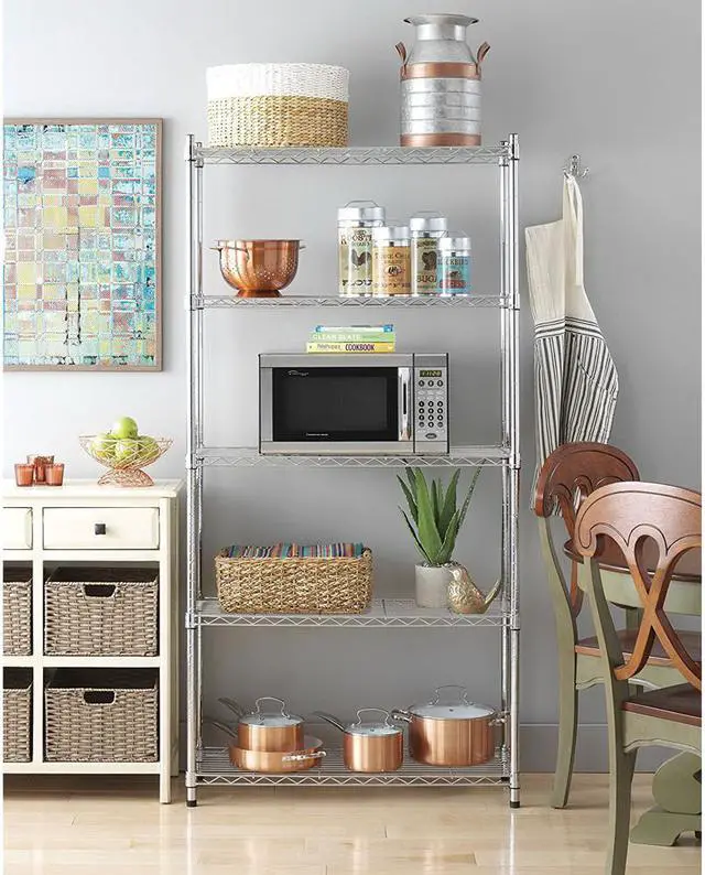 Alt view image 3 of 5 - Utility Garage Shelving Unit 5 Shelf Heavy Duty Wire Metal Rack Chrome Organizer