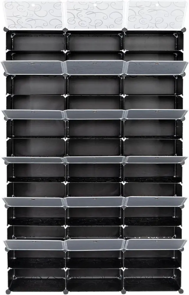 Alt view image 4 of 6 - 36-Cube Stackable Shoe Organizer, DIY Plastic Shoe Storage Rack 72 Pair Modular Shoe Cabinet, Black