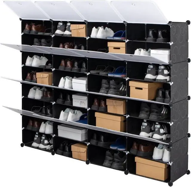 Alt view image 5 of 6 - 32-Cube Stackable Shoe Organizer, DIY Plastic Shoe Storage Rack 64 Pair Modular Shoe Cabinet, Black
