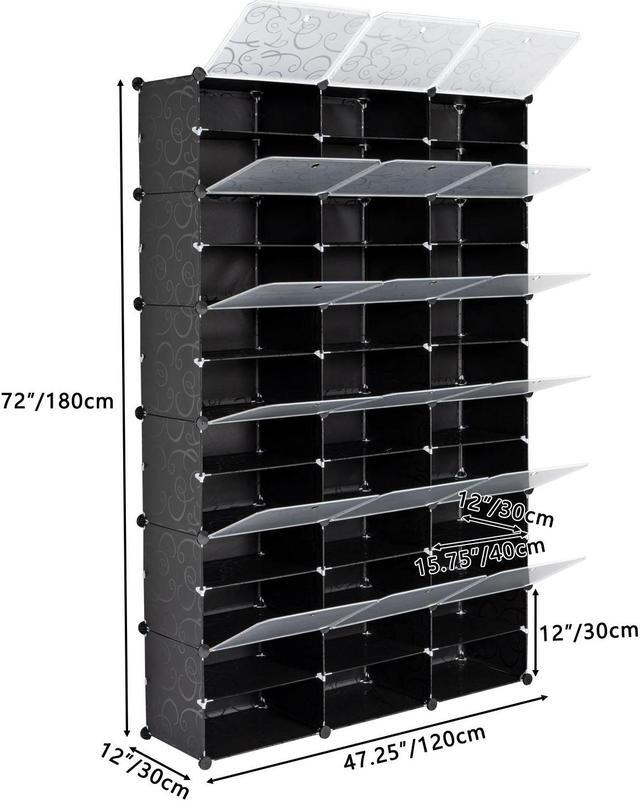 36-Cube Stackable Shoe Organizer, DIY Plastic Shoe Storage Rack 72 Pair  Modular Shoe Cabinet, Black 