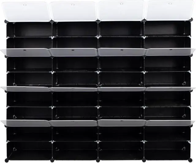 Alt view image 4 of 6 - 32-Cube Stackable Shoe Organizer, DIY Plastic Shoe Storage Rack 64 Pair Modular Shoe Cabinet, Black