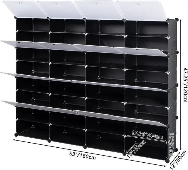 Alt view image 2 of 6 - 32-Cube Stackable Shoe Organizer, DIY Plastic Shoe Storage Rack 64 Pair Modular Shoe Cabinet, Black