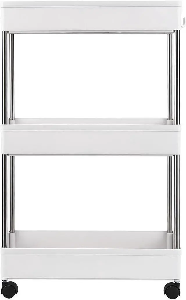 Alt view image 3 of 6 - 3-Tier Rolling Metal Storage Organizer - Mobile Utility Cart with Caster Wheels, White