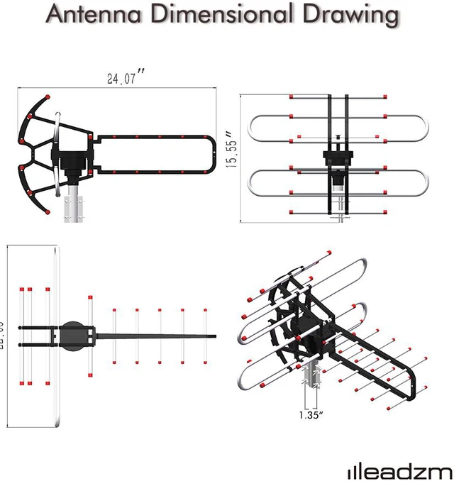 Outdoor Amplified HD TV Antenna – 150-Mile Range, 23dB Rotor, 350° Rotation, UHF/VHF/FM 11 thumbnail image