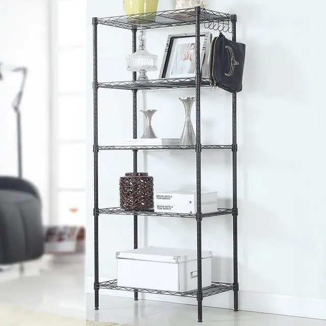 Alt view image 4 of 6 - Black 5-Tier Layer Shelf Adjustable Wire Metal Shelving Rack High Quality Garage 21.25" x 11.42" x 59.06"