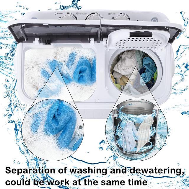 14.3 lbs Portable Mini Washing Machine Twin Tub Compact Laundry Machine with Drain Pump - Grey