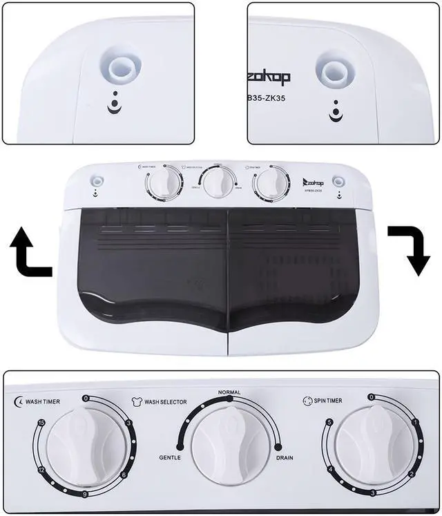 Alt view image 6 of 7 - 14.3lbs Portable Mini Washing Machine Twin Tub Compact Laundry Machine Dryer W/Drain Pump