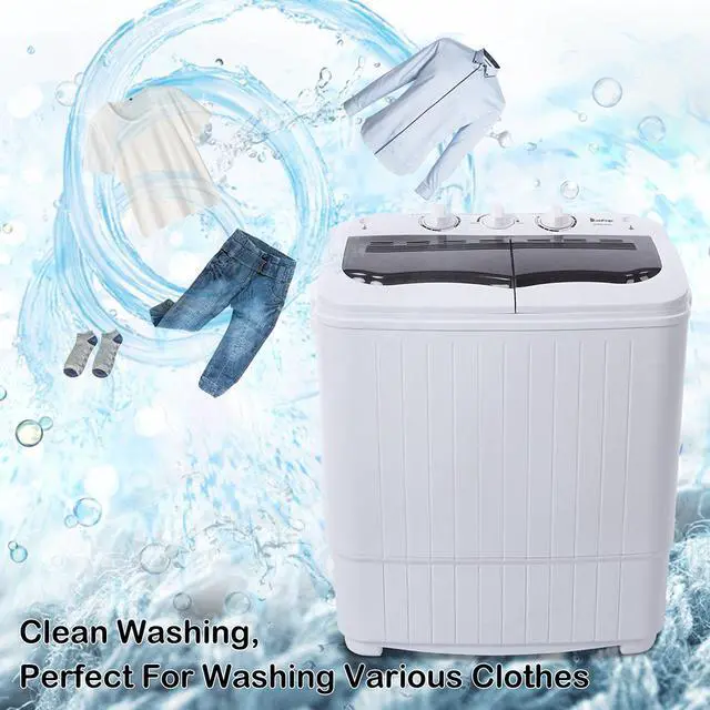 Alt view image 5 of 7 - 14.3lbs Portable Mini Washing Machine Twin Tub Compact Laundry Machine Dryer W/Drain Pump