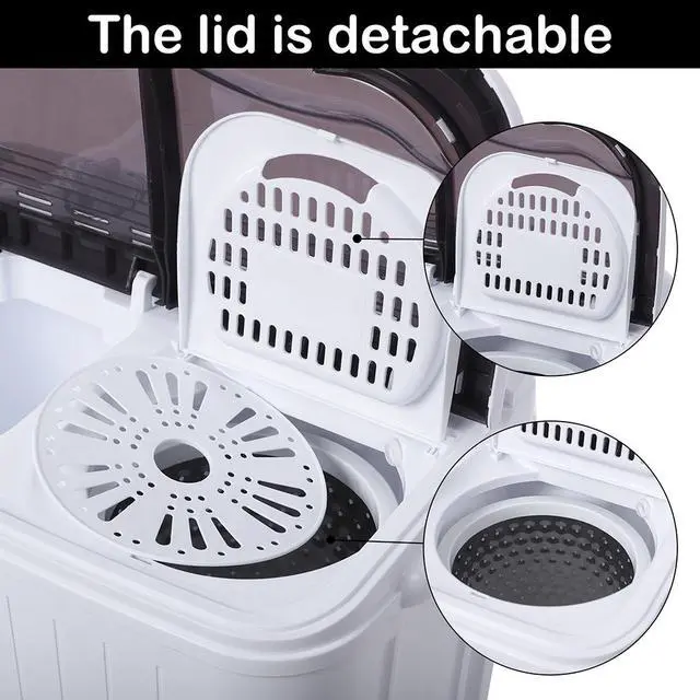 Alt view image 4 of 7 - 14.3lbs Portable Mini Washing Machine Twin Tub Compact Laundry Machine Dryer W/Drain Pump