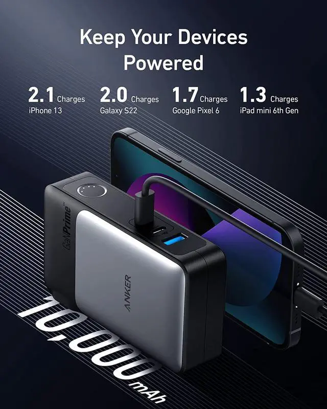 Alt view image 4 of 6 - GaNPrime Power Bank 2-in-1 Portable Charger 10 000mAh 30W USB-C Battery Pack with 65W Wall Charger Works for iPhone 15/15 Plus/15 Pro/15 Pro Max/14/13  Pixel MacBook