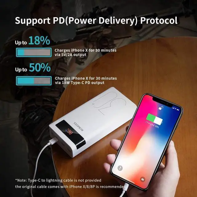 Alt view image 5 of 7 - ROMOSS Sense8P+ 30000mAh Power Bank, 18W Type C PD Fast Charge Portable Charger with 3 Outputs and 3 Inputs, Huge Capacity External Battery Pack Compatible with iPhone, iPad Pro, Samsung and More