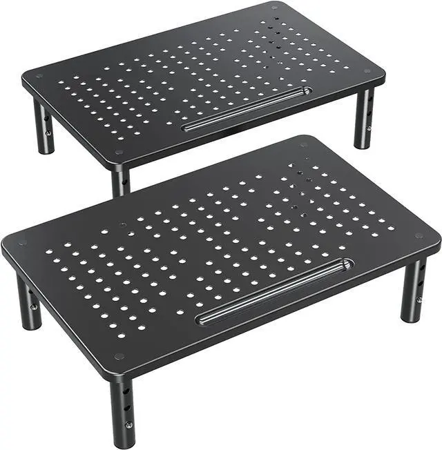 Main image of ELIVED 2 Pack Monitor Stand Riser - 3 Height Adjustable Monitor Stand for Laptop, Computer, PC, Printer, Mesh Metal Monitor Riser for Desktop Organizer.