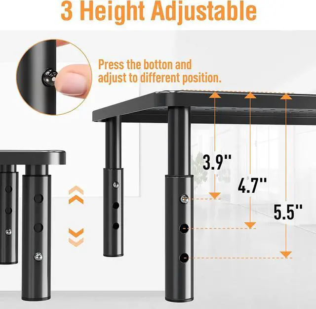 Alt view image 3 of 7 - ELIVED 2 Pack Monitor Stand Riser - 3 Height Adjustable Monitor Stand for Laptop, Computer, PC, Printer, Mesh Metal Monitor Riser for Desktop Organizer.