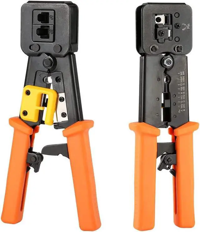 Alt view image 5 of 6 - EZ RJ45 Crimp Tool Pass Through Cat5 Cat5e Cat6 Crimping Tool for RJ45/RJ12 Regular and End-Pass-Through CAT5e Connectors with 50PCS Connectors, 50PCS Covers and Network Wire Stripper