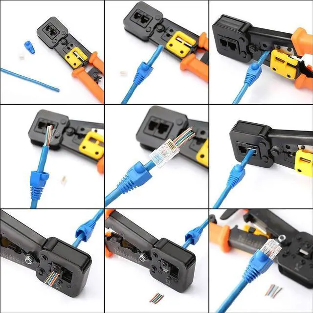 Alt view image 6 of 6 - EZ RJ45 Crimp Tool Pass Through Cat5 Cat5e Cat6 Crimping Tool for RJ45/RJ12 Regular and End-Pass-Through CAT5e Connectors with 50PCS Connectors, 50PCS Covers and Network Wire Stripper