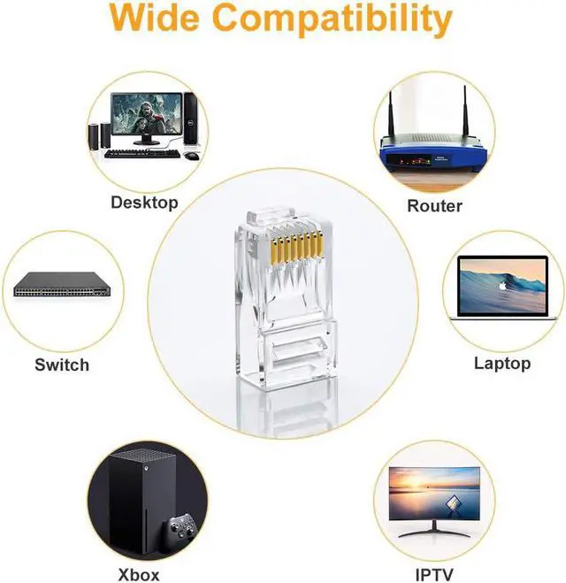Alt view image 5 of 7 - Cat6 RJ45 Ends, CableCreation 50-Pack Cat6 Connector, Cat6 / Cat5e RJ45 Connector, Ethernet Cable Crimp Connectors UTP Network Plug for Solid Wire and Standard Cable, Transparent