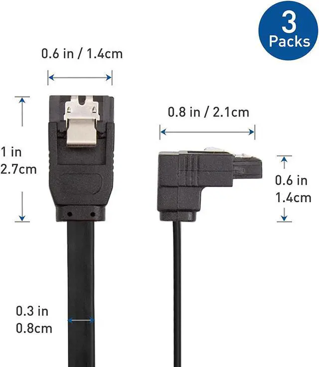 Alt view image 6 of 7 - Good Product Outlet 3-Pack 90 Degree Right Angle SATA Cable 24 Inches (6.0 Gbps SATA III Cable, SATA Cable for SSD, SATA SSD Cable, SATA 3 Cables) Black