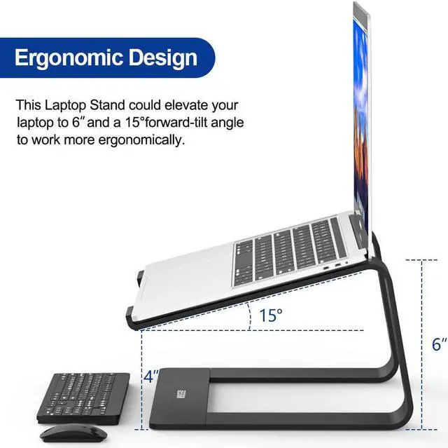 Alt view image 3 of 6 - Besign LS03 Aluminum Laptop Stand Ergonomic Detachable Computer Stand Riser Holder Notebook Stand Compatible with Air Pro Dell HP Lenovo More 10-15.6 Laptops Black