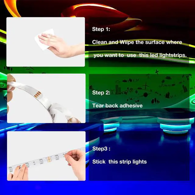 Alt view image 4 of 5 - SMD 5050 Remote Control Led Strip Lights 20ft RGB Color Changing Led Strip with Remote Control for Room Bedroom Suitable for Home Decor Living Room Kitchen Home Party Decoration 24V