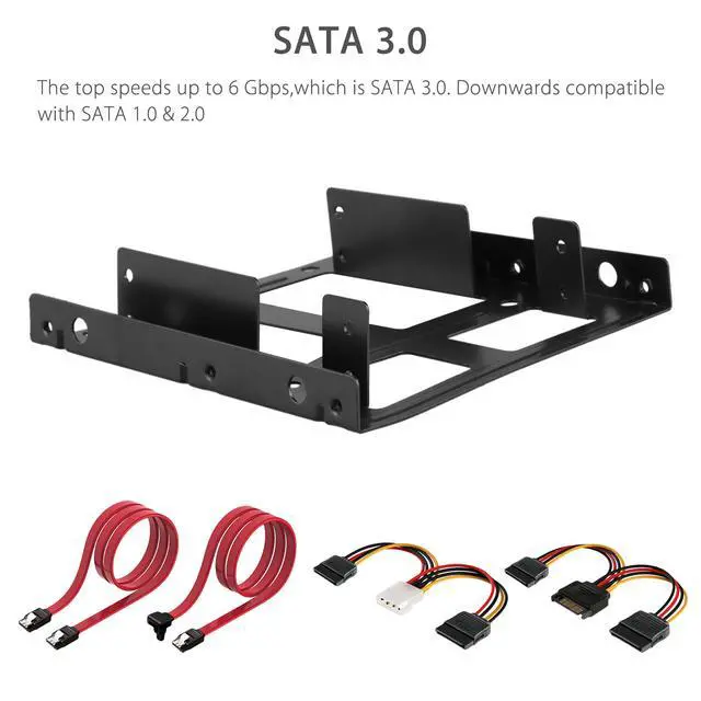 Alt view image 4 of 7 - 2.5" Hard Drives Dual SSD HDD to 3.5" Mounting Bracket Kit Drive Bay Adapter with Internal Hard Disk Drive SATA Power Cables Compatible with SATA 3.0