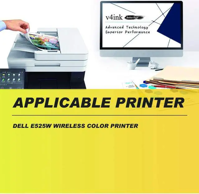 Alt view image 3 of 7 - V4INK Compatible Toner Cartridge Replacement for Dell 525 E525 E525W (KCMY 4-Pack), for use in Dell E525w Wireless Color Printer for Dell 593-BBJX 593-BBJU 593-BBJV 593-BBJW
