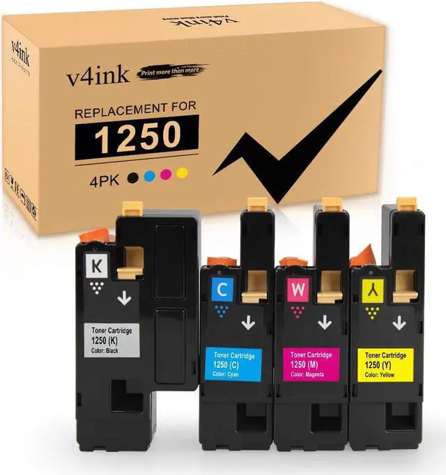 Main image of V4INK Compatible Toner Cartridge Replacement for Dell 1250 (KCMY, 4-Pack), for use in Dell 1250c Dell 1350cnw Dell 1355cn 1355cnw c1760nw c1765nf c1765nfw Printer