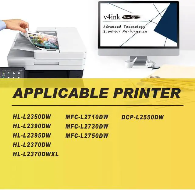 Alt view image 3 of 7 - v4ink TN760 TN-760 TN730 4-Packs High Yield Compatible Toner Cartridge for Brother HL-L2350DW HL-L2390DW HL-L2395DW HL-L2370DW DCP-L2550DW MFC L2710DW L2730DW MFC-L2750DW Printer