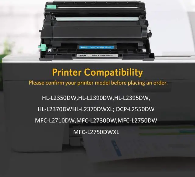 Alt view image 3 of 6 - V4INK DR730 Drum + 2X TN760 Toner Set Compatible for Brother DCP-L2550DW HL-L2350DW HL L2370DW L2370DWXL HL-L2390DW HL-L2395DW MFC L2710DW L2730DW L2750DW L2750DW XL Printer