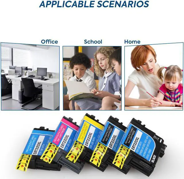 Alt view image 3 of 7 - Ink Cartridge Replacement for Epson 220XL 220 T220XL with Epson Workforce WF2630 WF2650 WF2760 WF2660 WF2750 AIO Inkjet Expression Home XP420 XP424 XP320 Photo Printer 5 Packs